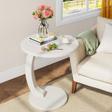 Round End Table, Wood C-Shaped Side Table, Small Couch Side Table