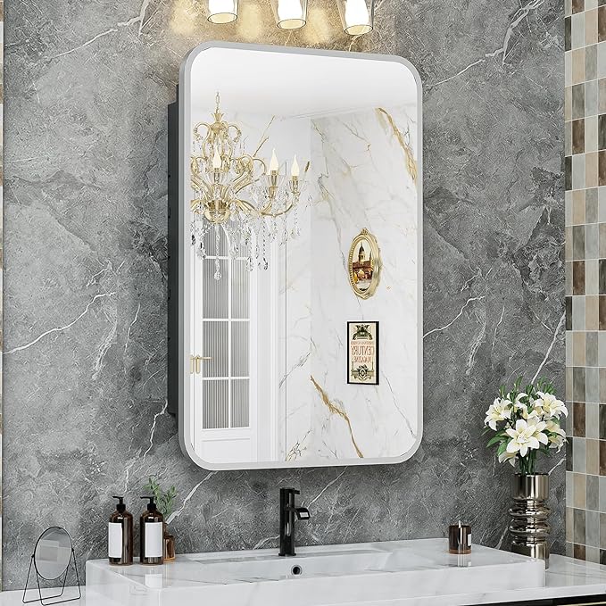 Black Recessed Bathroom Medicine Cabinet with Mirror