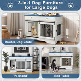 Double Dog Crate Furniture with Storage Drawers & Sliding Barn Door
