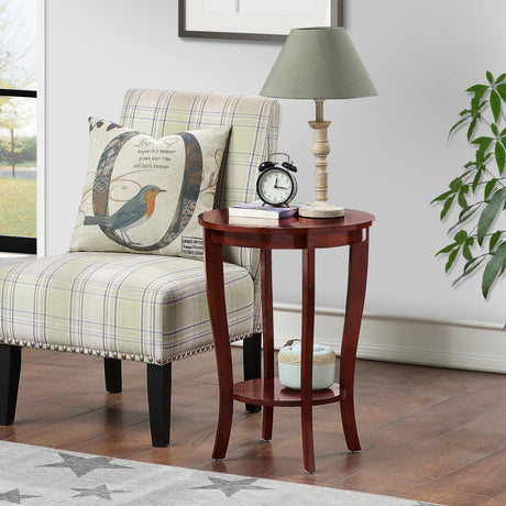 American Heritage Round End Table with Shelf, Mahogany