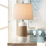 White Boho Ceramic Table Lamps Set of 2 with Rope Accent