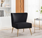 Thia Armless Velvet Accent Chair for Living Room, Elegant Seat with Nailhead Trim, Gold