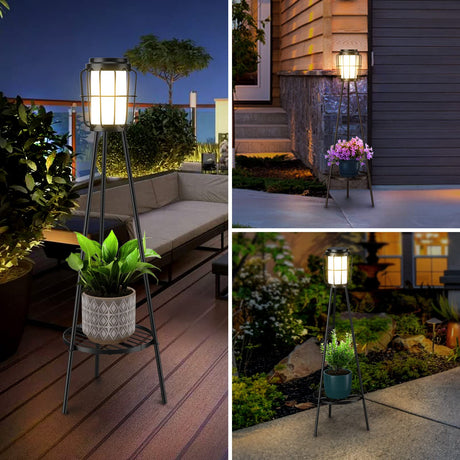 2 Pack Solar Lights Outdoor with Plant Stands, Solar Floor Lamp