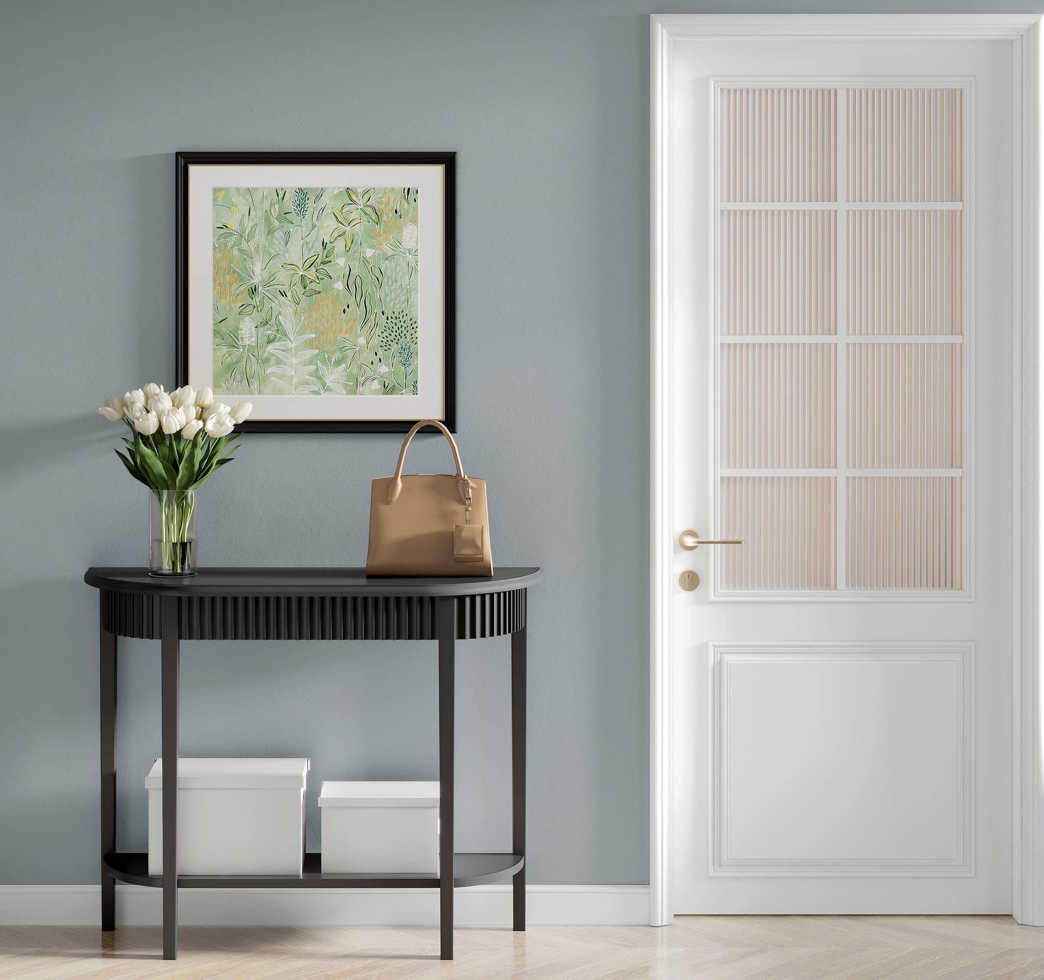 Black Half-Moon 2-Tier Console Table for Entryway