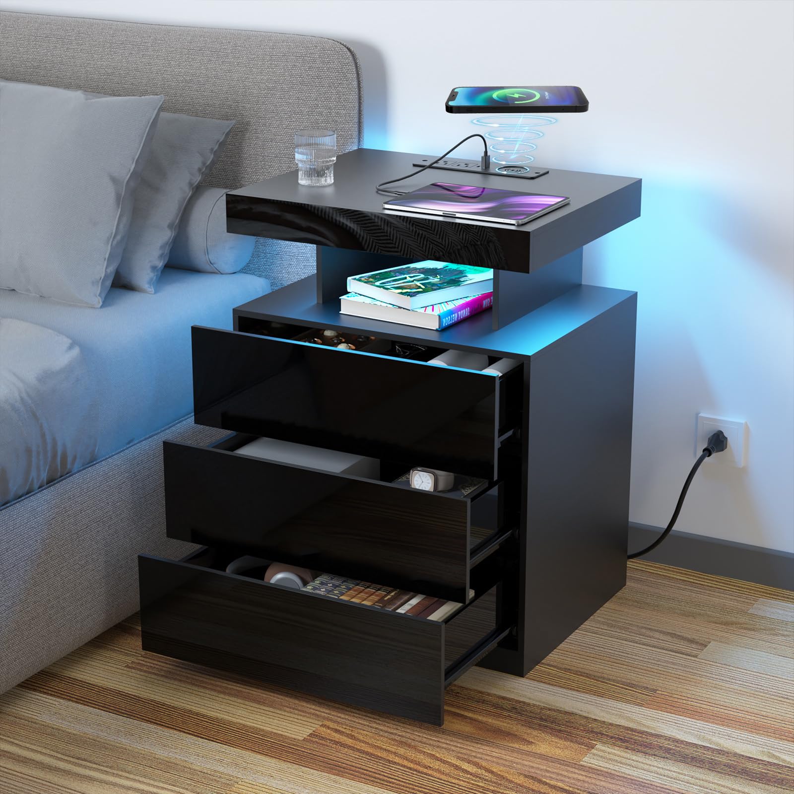 Nightstand with Wireless Charging Station