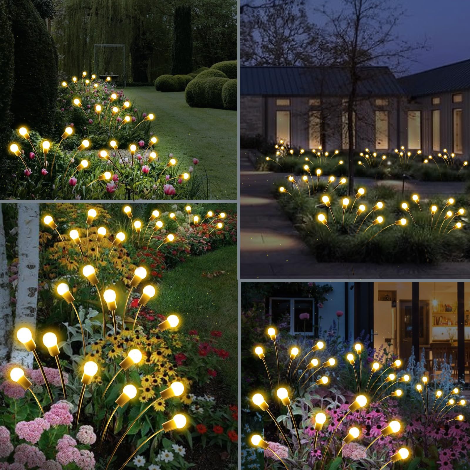 6-Pack Solar Garden Lights for Outdoor, 48 LED Firefly Solar Lights Sway