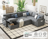 Pull Out Sofa, 112 Inch Oversized U Shape Sleeper Sofa Couch with Storage