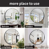 Black Round Mirror, 48 Inch Wall Mounted Round Mirror, Aluminum Alloy Metal Frame Wall Mirror, Round Bathroom Mirror, Round Mirror for Bathroom, Entryway, Living Room, Large Mirror for Over Sink