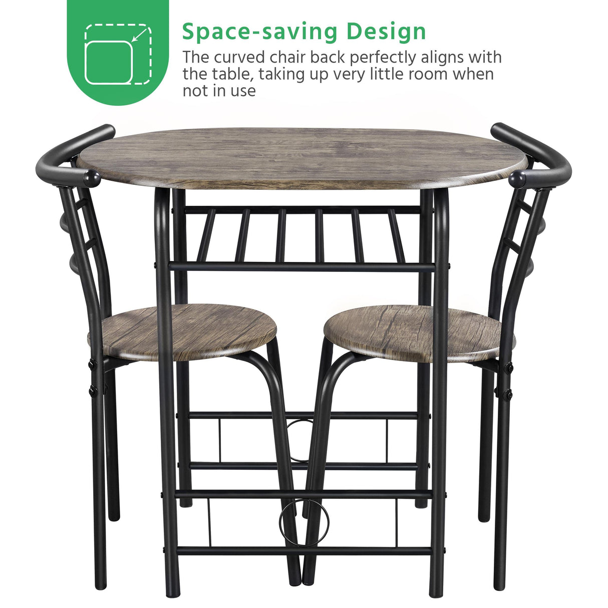 3 Piece Dining Table Set, Kitchen Table & Chair Sets for 2, Compact Bistro Table Set