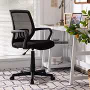Mesh Desk Chairs with Wheels, Lumbar Support, Waterfall Seat, Height Adjustable Armrest Computer Chair, Mid Back Executive Swivel Task Chair for Women Adults, Black