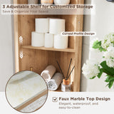 68" Tall Corner Cabinet, Modern Fluted Storage Cabinet with Faux Marble Top &