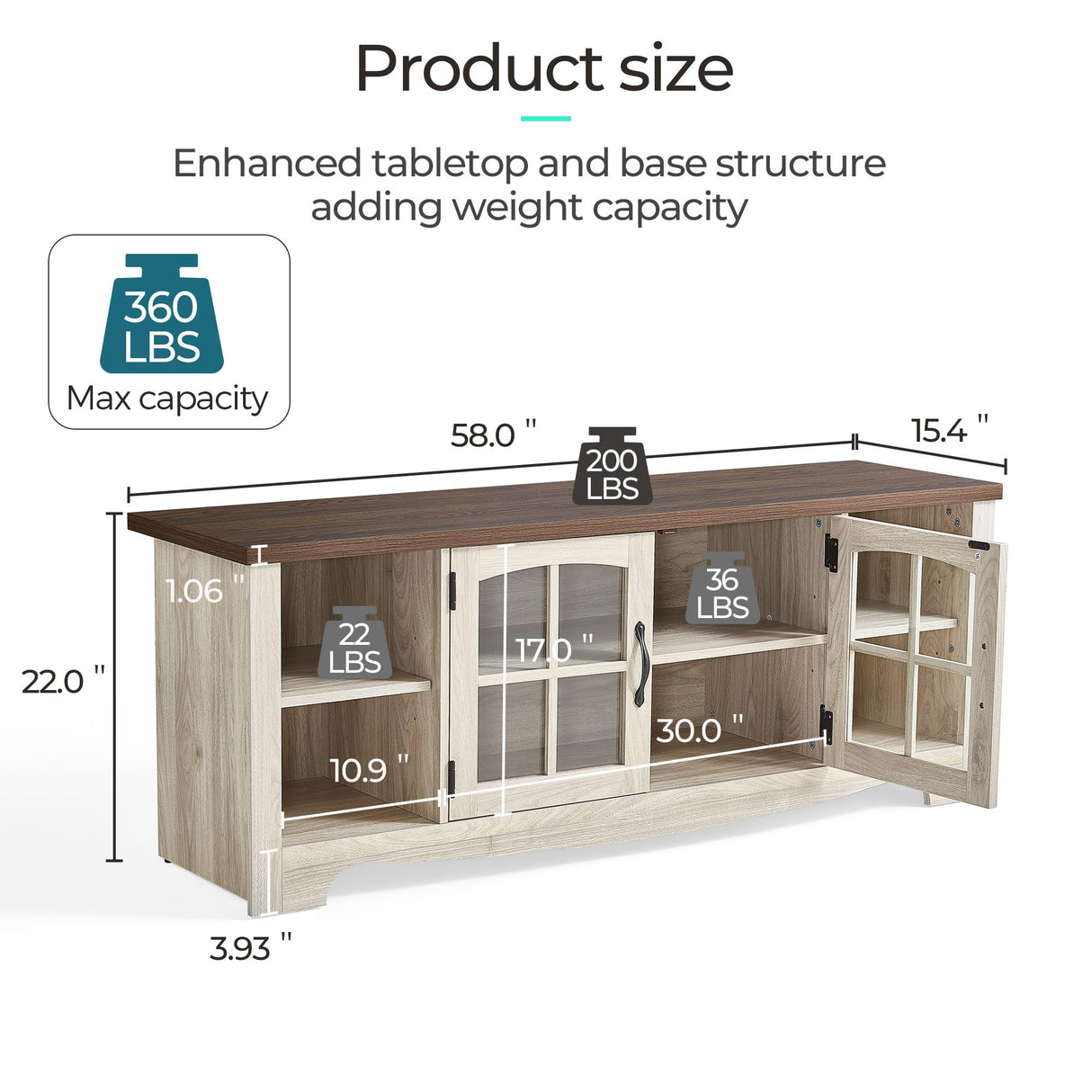 Farmhouse TV Stand for 65 Inch TV, Wood Entertainment Center with Glass Door Storage