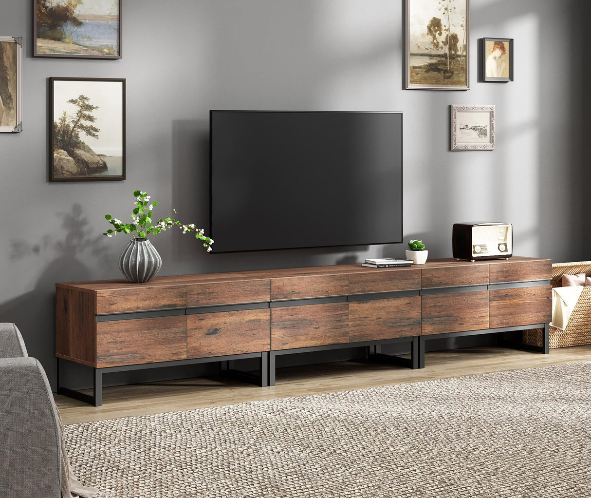 3 in 1 Modern TV Stand for TVs up to 110 inch, Wood Entertainment Center TV Console