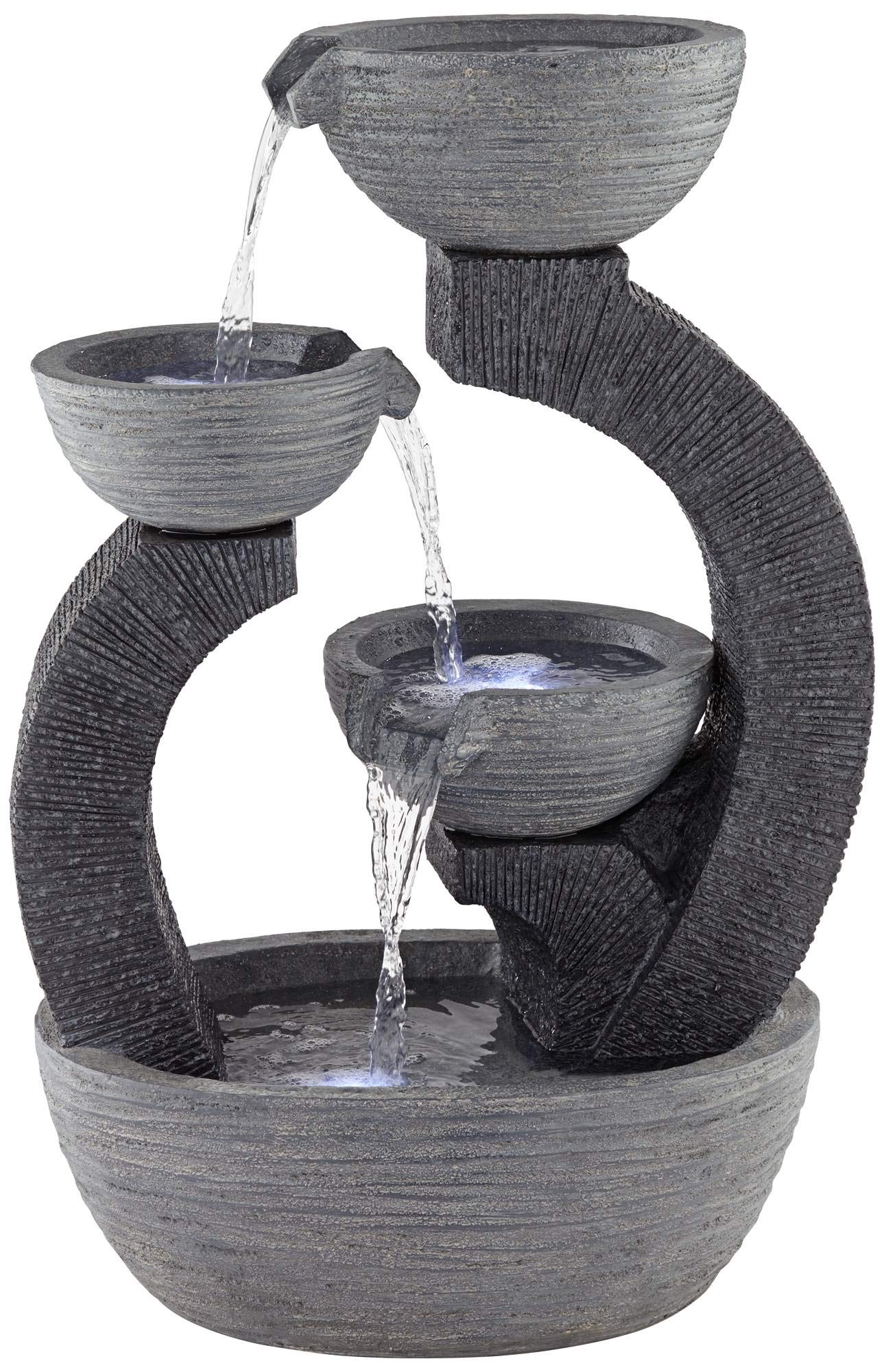 Style Outdoor Floor Water Fountain with Light LED 31 1/2" High Gray Faux Stone Cascading