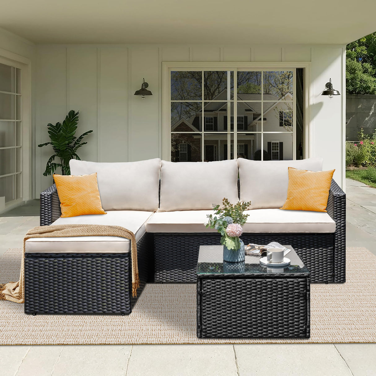 3 Piece Patio Furniture Set Outdoor Sectional Patio Sofa