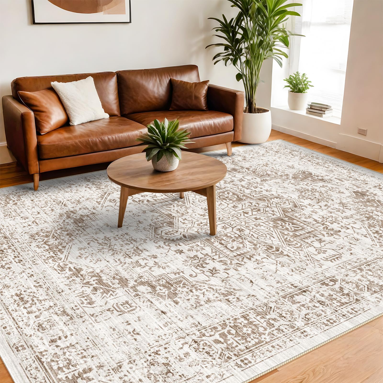 9x12 Large Area Rug - Vintage Washable Rug for Living Room with Non-Slip Low-Pile