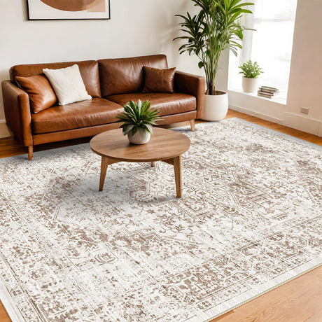 9x12 Large Area Rug - Vintage Washable Rug for Living Room with Non-Slip Low-Pile