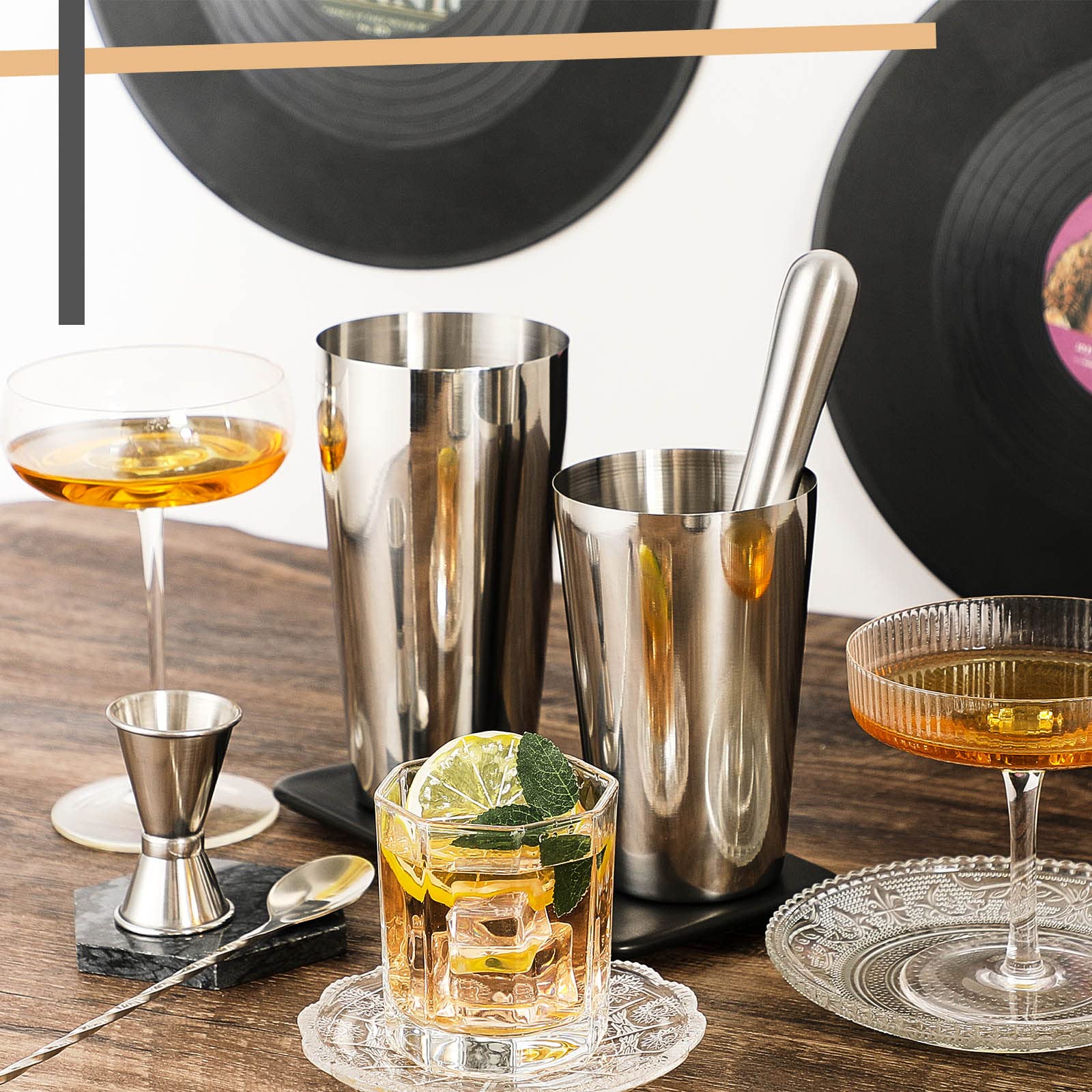 16 Pieces Cocktail Shaker Set Including 4 Pcs Boston Shaker 4 Pcs Muddler