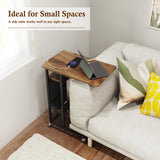 Shaped Slide Cover End Table with Charging Station, Narrow Sofa Side Table