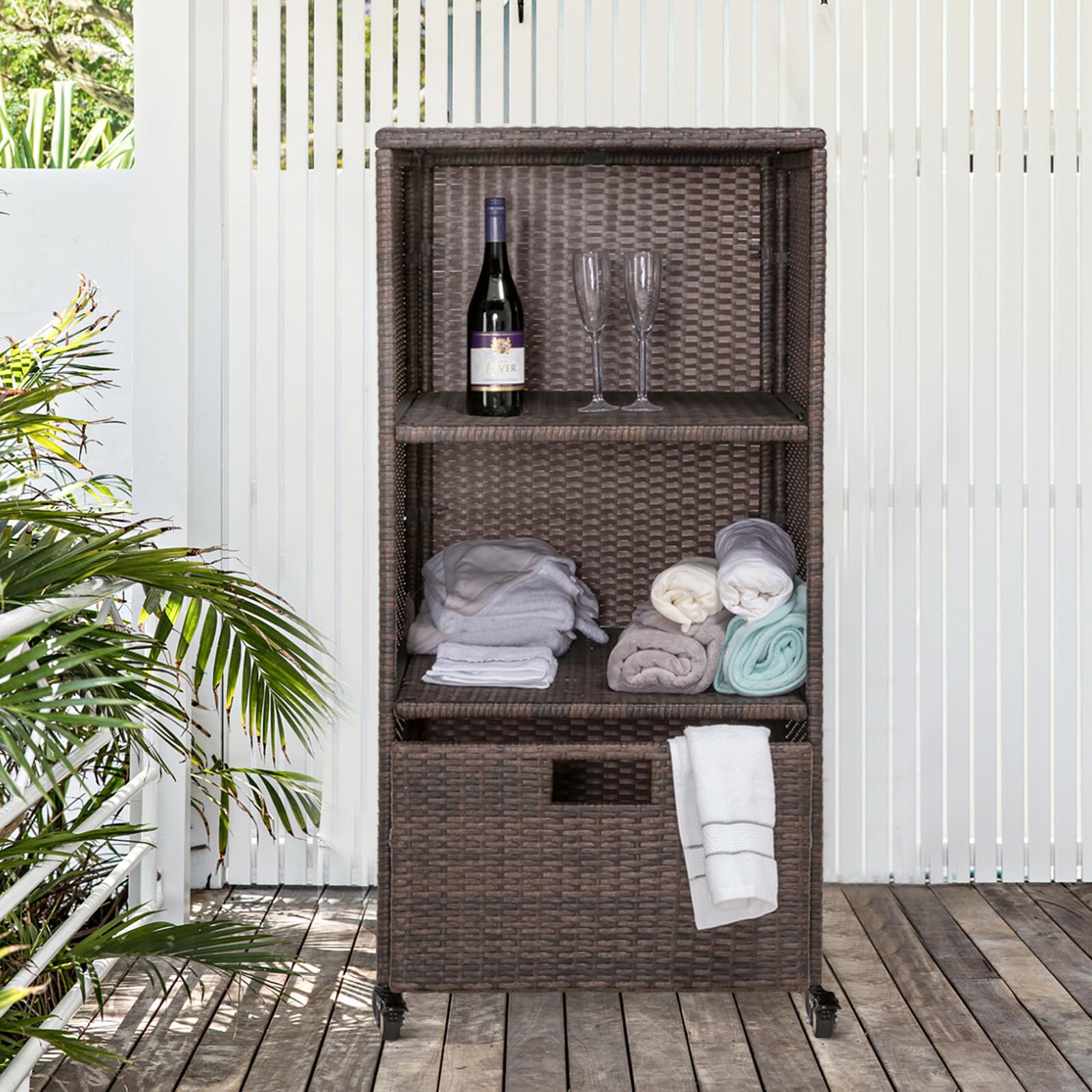 Outdoor Towel Cabinet, Pool Accessory Storage Organizer