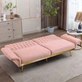 Velvet Convertible Futon Sofa Bed with Golden Metal Legs,