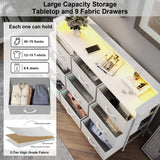 White Dresser with LED Light for Bedroom 9 Drawer Dressers with Charging Station