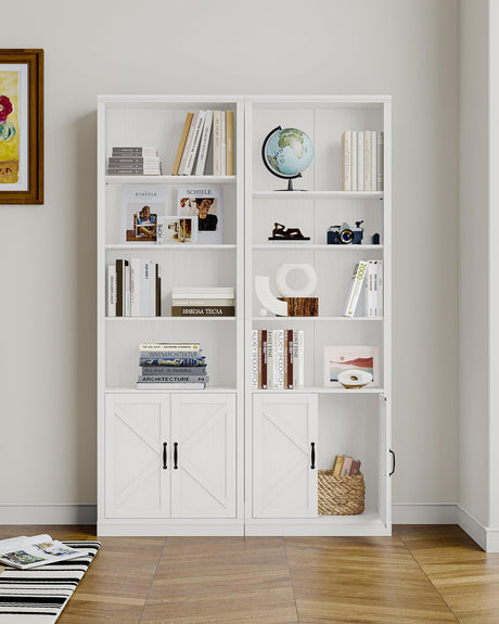 5 Tier Bookshelf Bookcase with Cabinet Doors, 70 in Tall Wooden Bookshelves