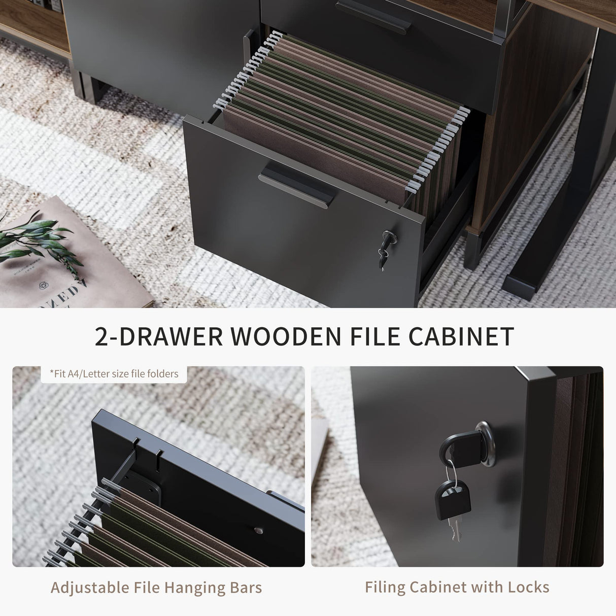 66 Inch Executive L Shaped Standing Desk with 2-Drawer File Cabinet