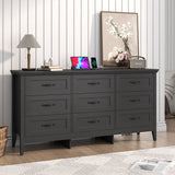 Farmhouse 9 Drawers Dresser, 63" Wood Dresser for Bedroom Wide Chest of Drawers,