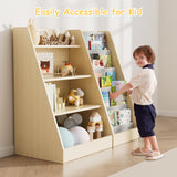 Kids Bookshelf and Toy Storage, 4 Tier Wooden Kids Bookcase with 5 Layer Sling Book