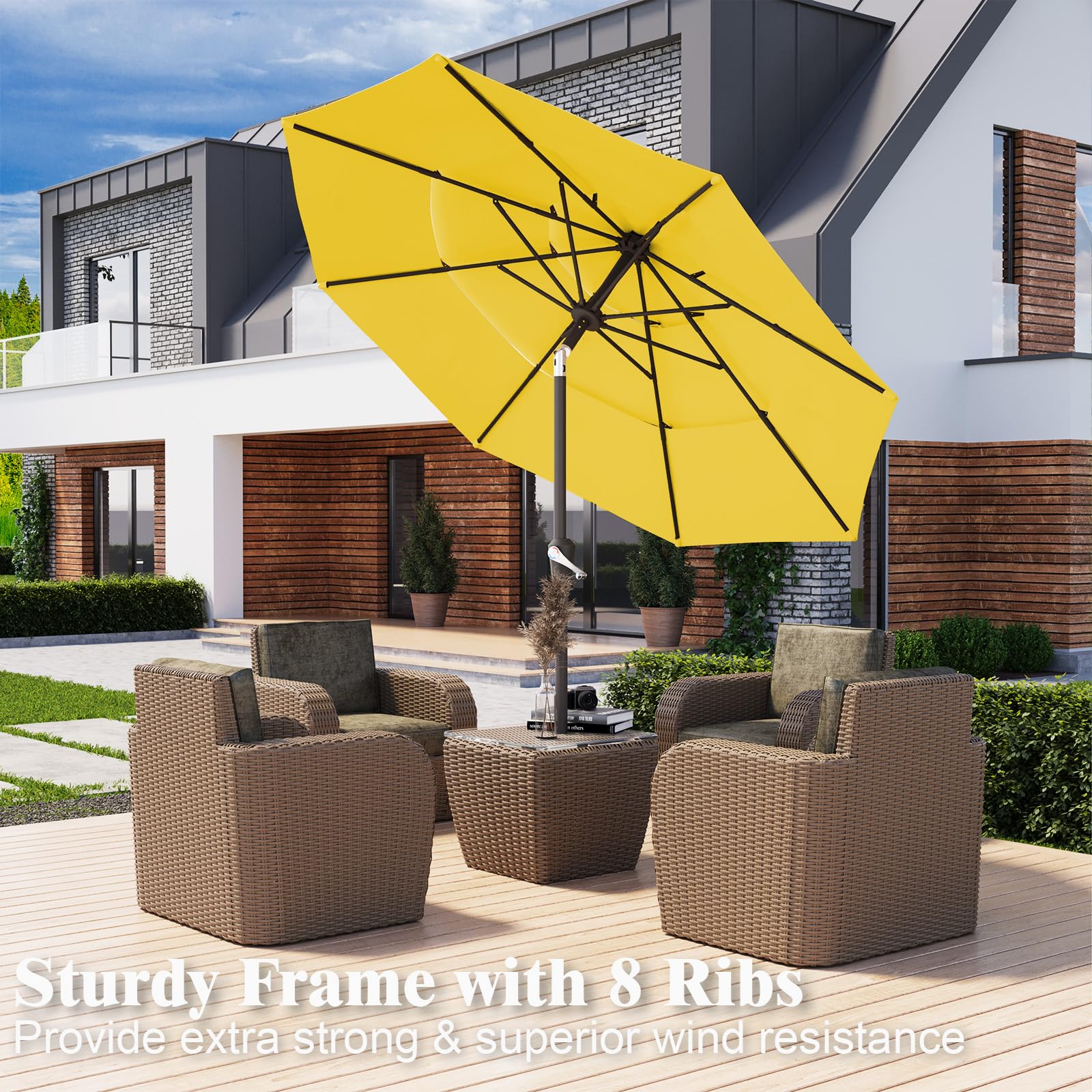 9FT 3 Tiers Patio Umbrella with Push Button Tilt/Crank