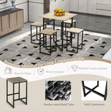 5 Piece Dining Table Set, Industrial Kitchen Table Set w/ 4 Stools,