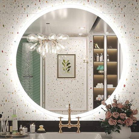 36 Inch LED Round Mirror for Bathroom with Lights Frontlit 3 Color Temperature Lights