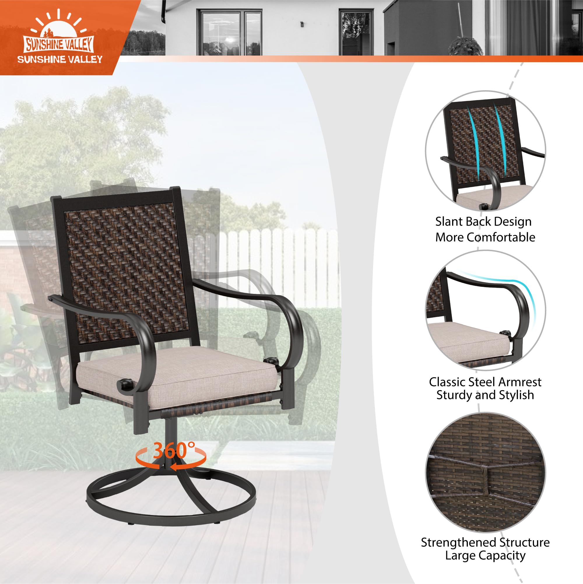 5 Pieces Patio Dining Set for 4, Wicker Outdoor Dining Set with Round Patio Table