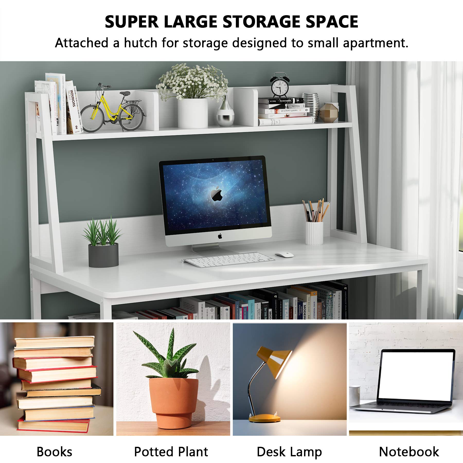 Computer Desk with Hutch, 47 inches Home Office Desk with Space Saving Design with Bookshelf for Small Spaces