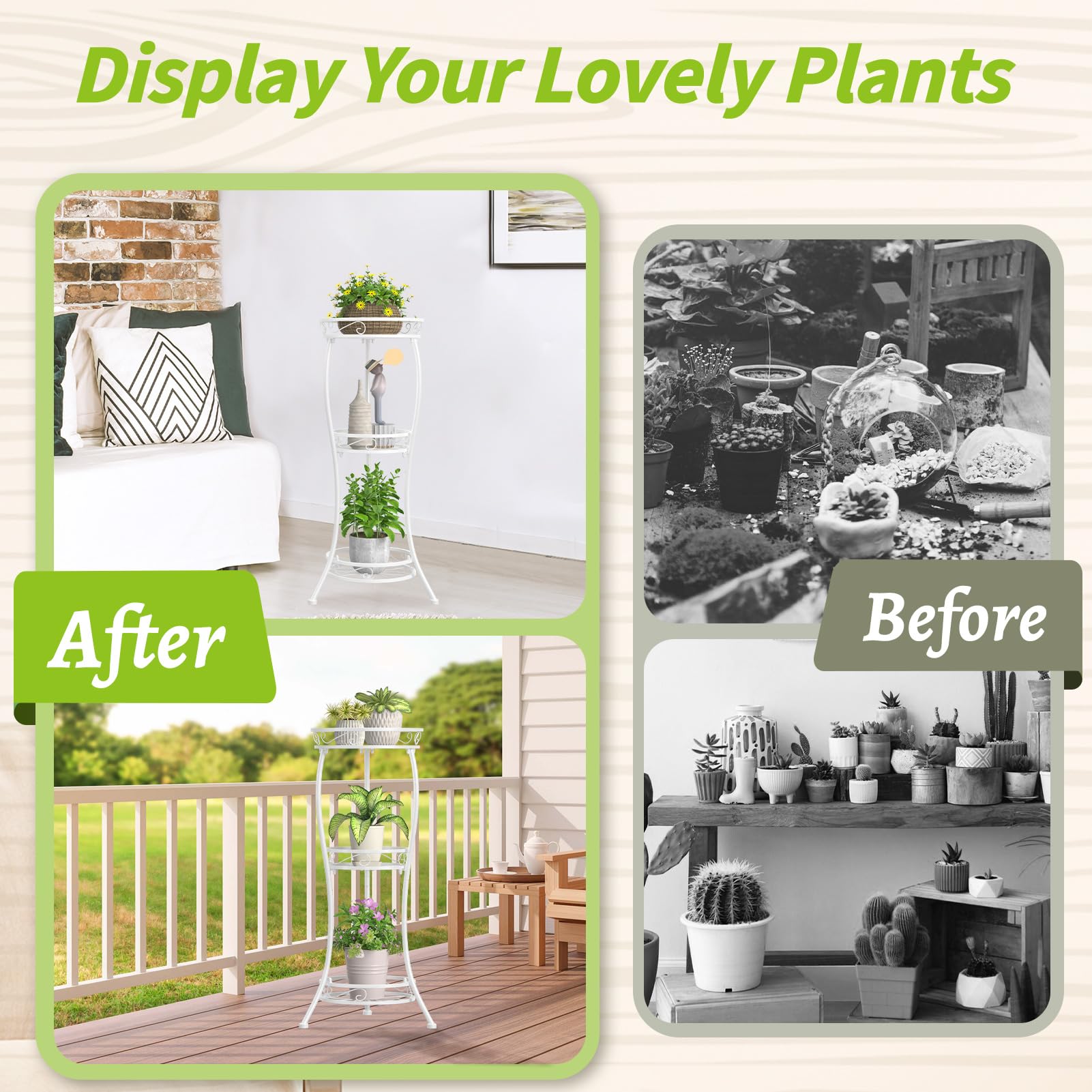 3 Tier Tall Metal Plant Stand, 34 Inch Plant Stands Indoor Outdoor, Rustproof