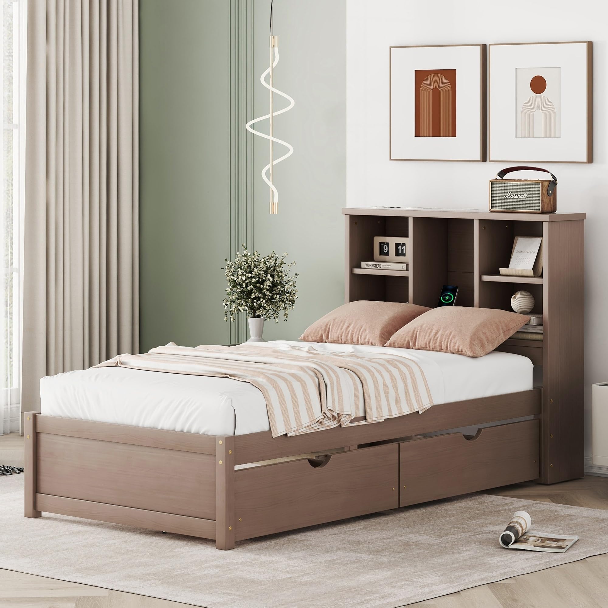 Bed Frame with Built-in USB Port Walnut