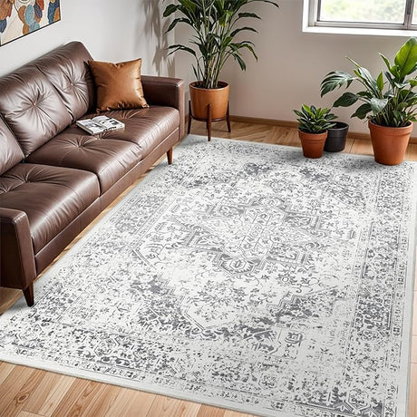 9x12 Large Area Rug - Vintage Washable Rug for Living Room with Non-Slip Low-Pile