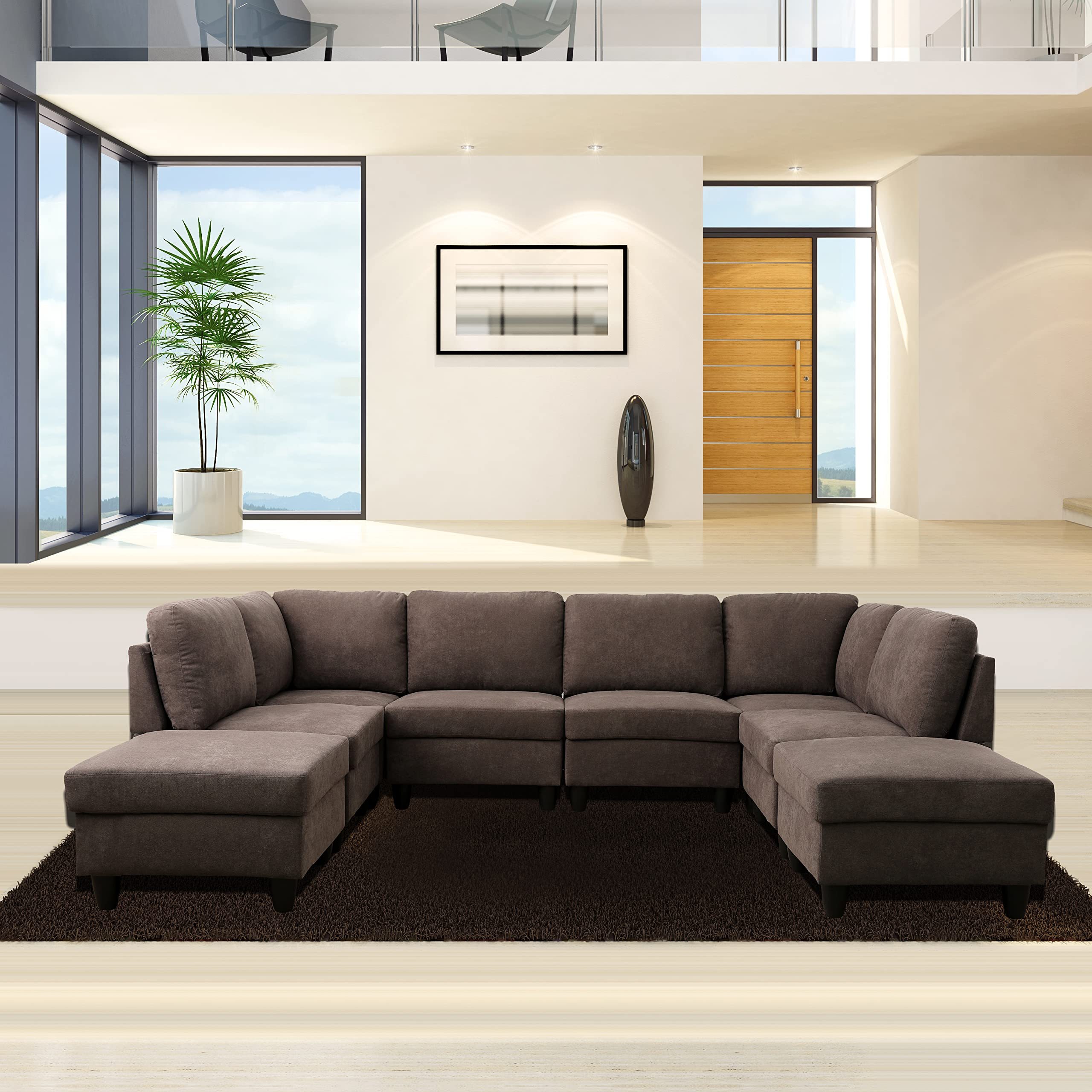 Isabel Upholstered U-Shape Modular Sectional Sofa, Brown