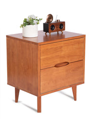 Mid Century Modern Grooved Handle Wood Nightstands Side Table Bedroom Storage Drawer