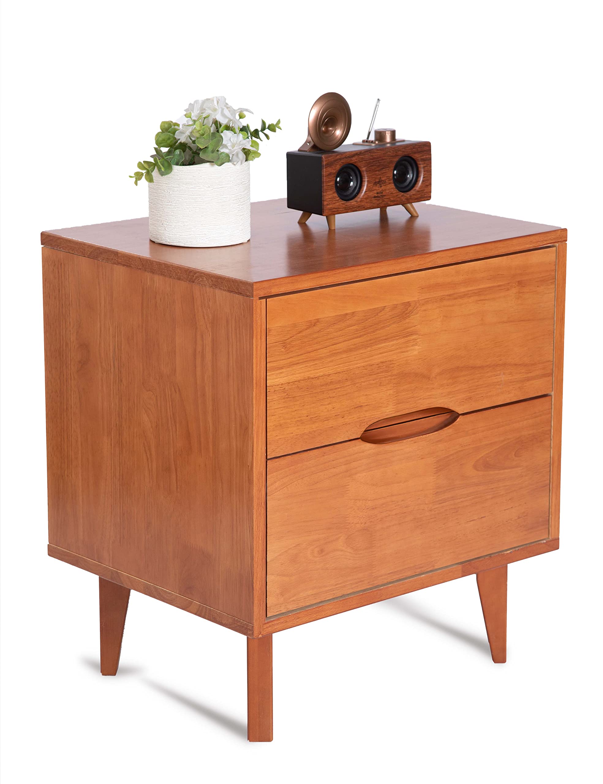 Mid Century Modern Grooved Handle Wood Nightstands Side Table Bedroom Storage Drawer