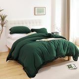 Queen Comforter Set Emerald Green 3Pcs Tassel Boho Bohemian Cute Soft Tufted Microfiber