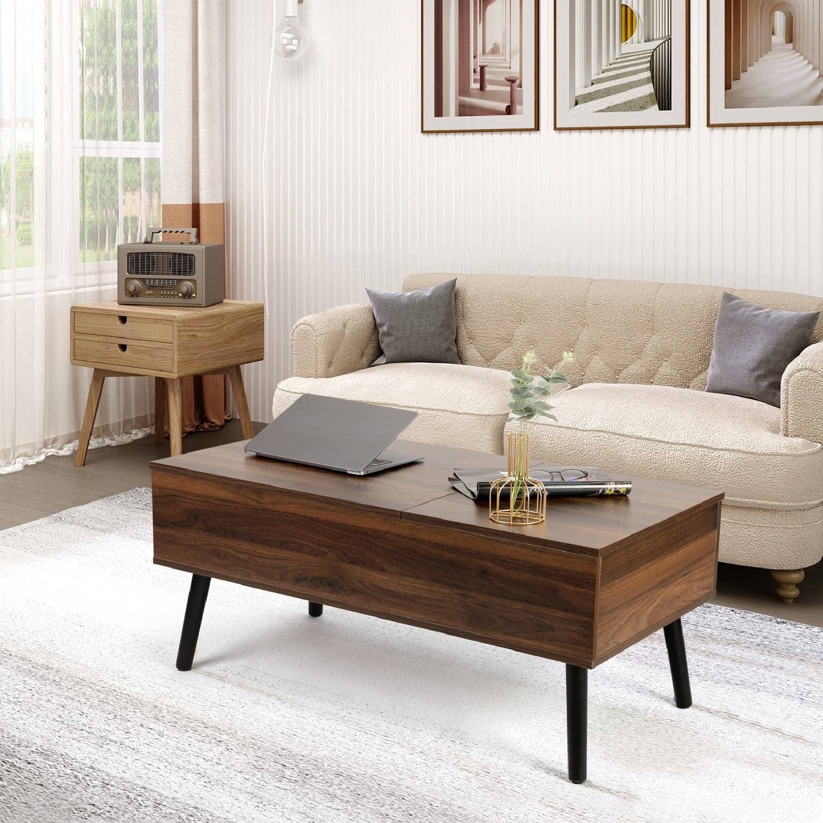Coffee Table, Lift Top Coffee Table with Separate and Hidden Storage Compartment