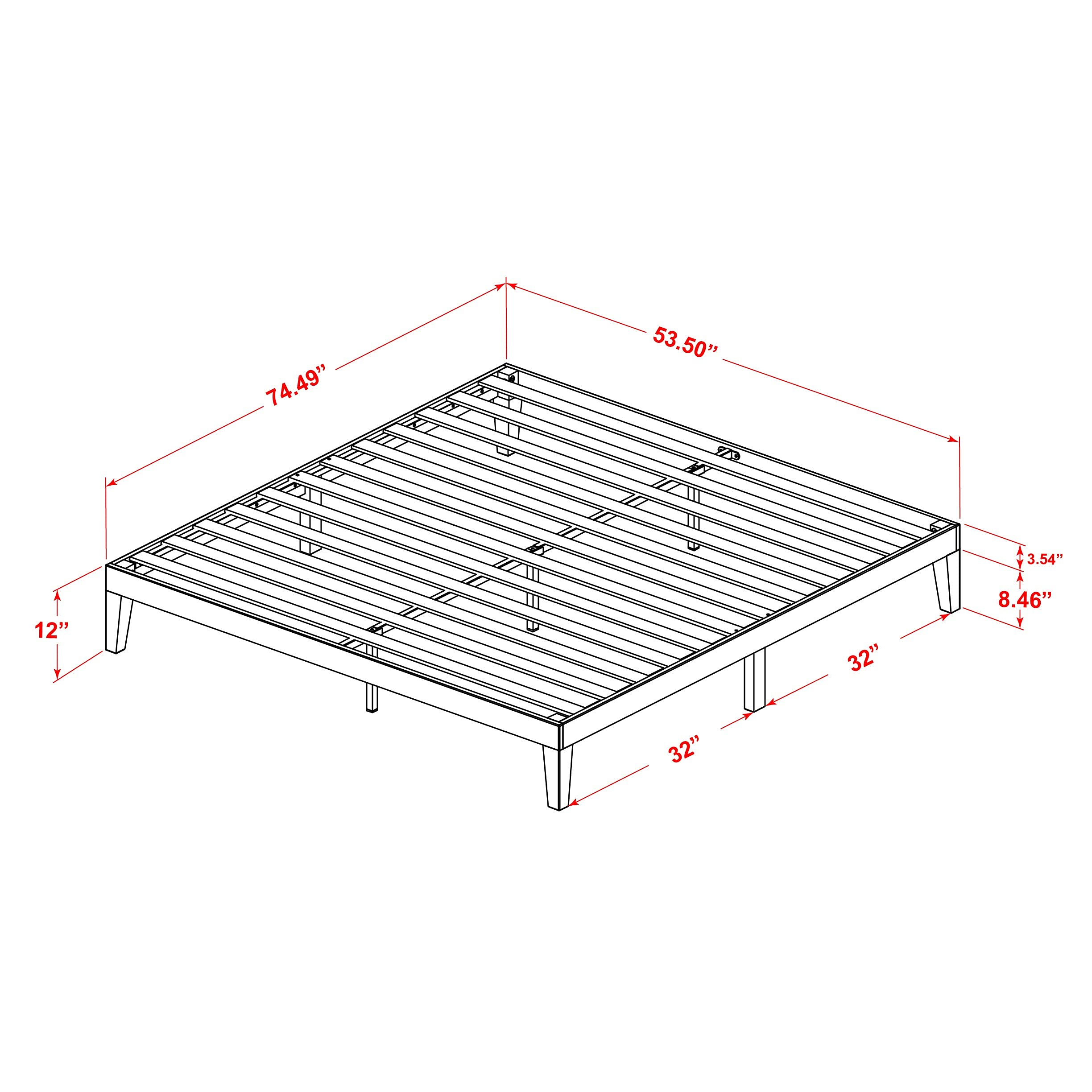 East West Furniture DNP-23-F Full Size Platform Bed Frame with 4 Solid Wood Legs and 2 Extra Center Legs - Oak Finish