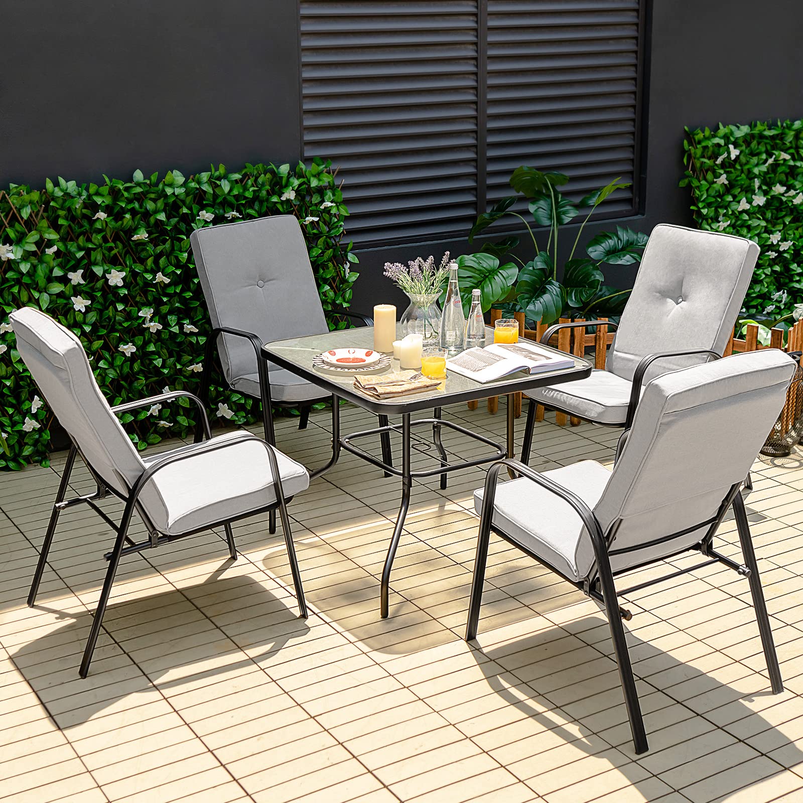 35 Inch Patio Dining Table for 4, Square Outdoor Dining Table with 1.65” Umbrella Hole