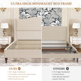 Queen Size Bed Frame Upholstered Platform Bed with 51" Tall Headboard Wingback,