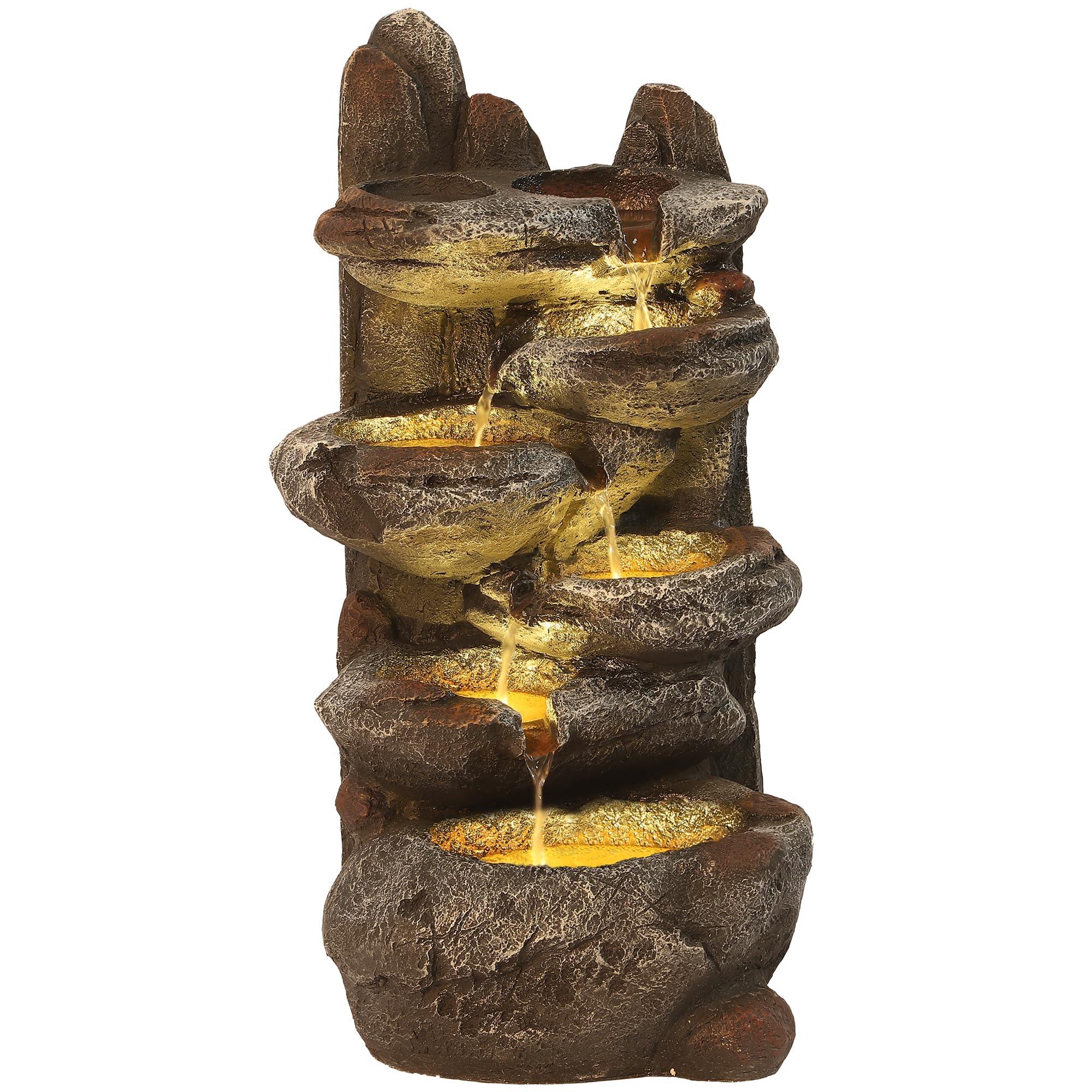 6-Tier Cascading Rock Water Fountain Outdoor Garden Waterfall with Lights