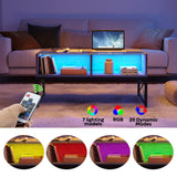 LED Coffee Tables for Living Room,Wood Center Table with Glass Top Game Night