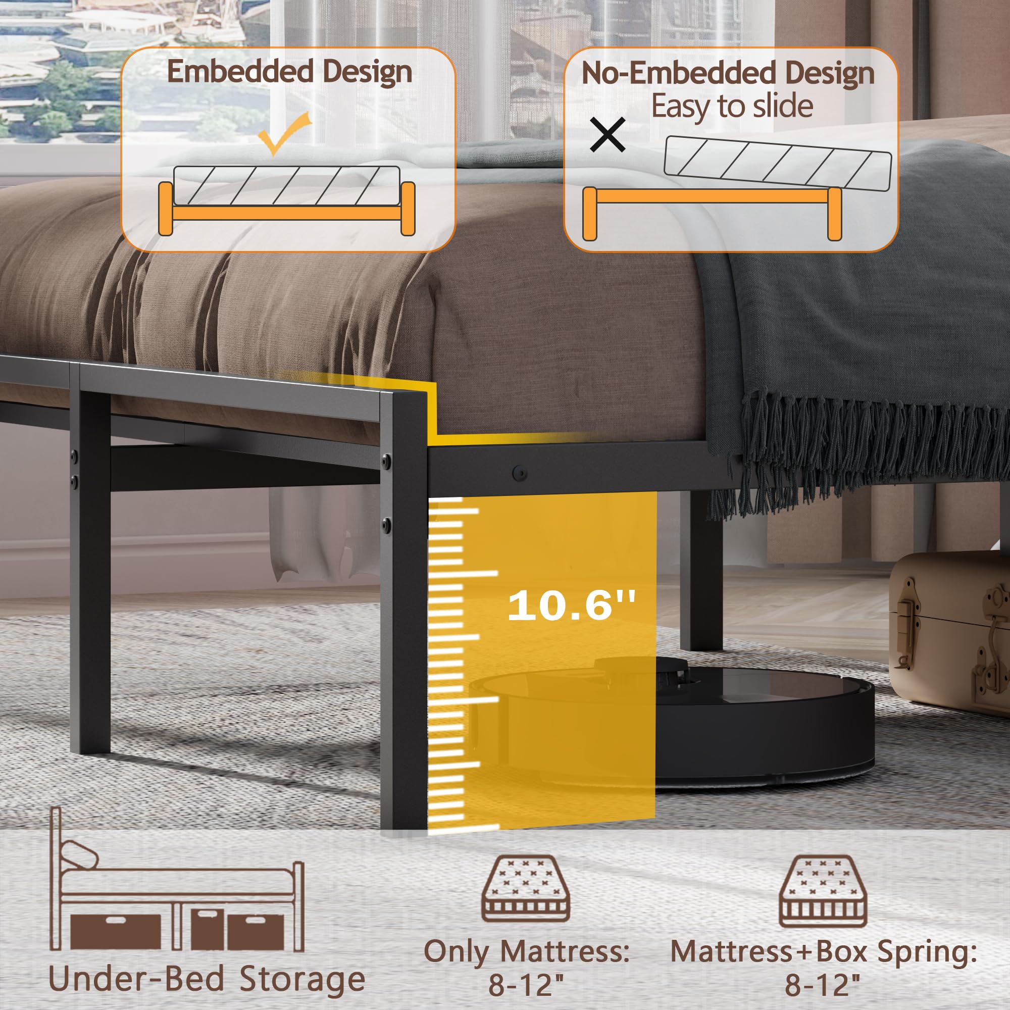 Full Size Metal Bed Frame with RGB LED Lighting & Charging Station