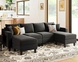 U Shaped Sectional Sofa Velvet Convertible Sofa with Reversible Chaises